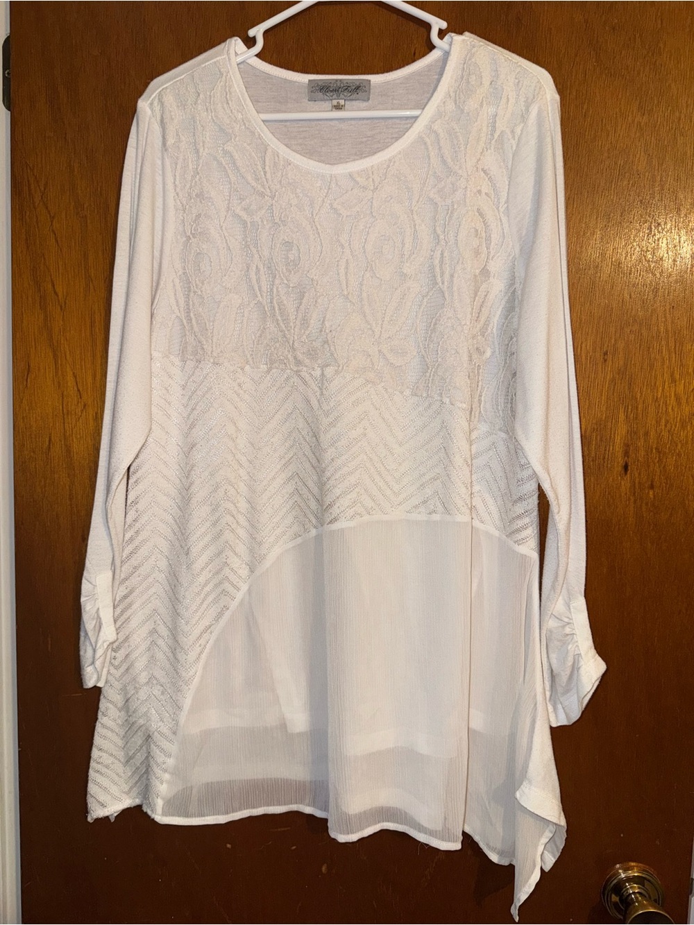 Closet Full White Lace & Sheer Panel Long Sleeve Tunic